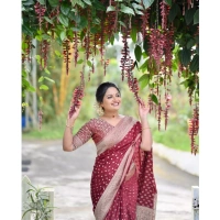 Generic Women's Silk Printed Saree With Unstitched Blouse 5.5Mtr (Maroon) - Maroon