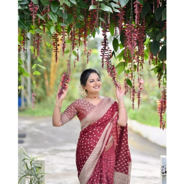 Generic Women's Silk Printed Saree With Unstitched Blouse 5.5Mtr (Maroon) - Maroon