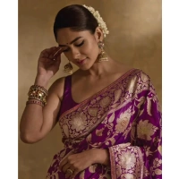 Generic Women's Silk Printed Saree With Unstitched Blouse 5.5Mtr (Purple) - Purple