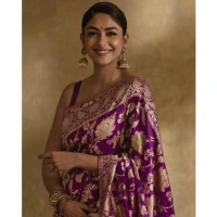 Generic Women's Silk Printed Saree With Unstitched Blouse 5.5Mtr (Purple) - Purple