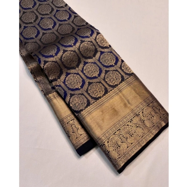 Generic Women's Silk Printed Saree With Unstitched Blouse 5.5Mtr (Navy Blue) - Navy Blue