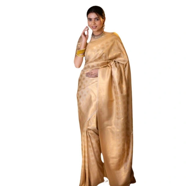 Generic Women's Silk Printed Saree With Unstitched Blouse 5.5Mtr (Cream) - Cream