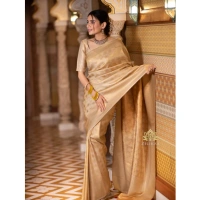 Generic Women's Silk Printed Saree With Unstitched Blouse 5.5Mtr (Cream) - Cream