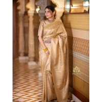 Generic Women's Silk Printed Saree With Unstitched Blouse 5.5Mtr (Cream) - Cream