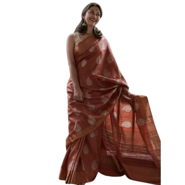 Generic Women's Silk Printed Saree With Unstitched Blouse 5.5Mtr (Maroon) - Maroon
