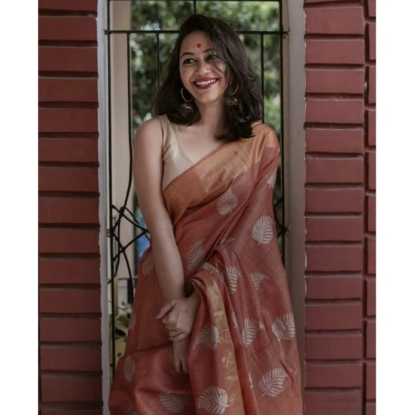 Generic Women's Silk Printed Saree With Unstitched Blouse 5.5Mtr (Maroon) - Maroon