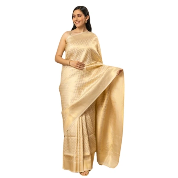 Generic Women's Silk Printed Saree With Unstitched Blouse 5.5Mtr (Gold) - Gold