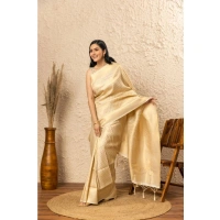 Generic Women's Silk Printed Saree With Unstitched Blouse 5.5Mtr (Gold) - Gold