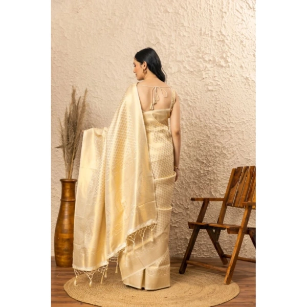 Generic Women's Silk Printed Saree With Unstitched Blouse 5.5Mtr (Gold) - Gold