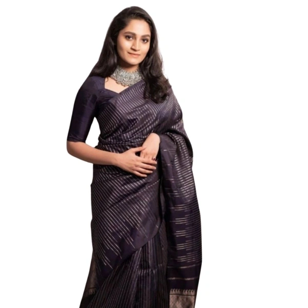 Generic Women's Silk Printed Saree With Unstitched Blouse 5.5Mtr (Black) - Black