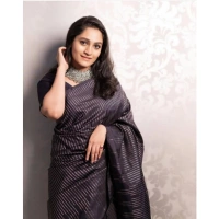 Generic Women's Silk Printed Saree With Unstitched Blouse 5.5Mtr (Black) - Black