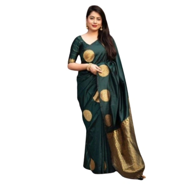 Generic Women's Silk Printed Saree With Unstitched Blouse 5.5Mtr (Green) - Green