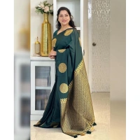 Generic Women's Silk Printed Saree With Unstitched Blouse 5.5Mtr (Green) - Green