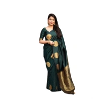 Generic Women's Silk Printed Saree With Unstitched Blouse 5.5Mtr (Green) - Green