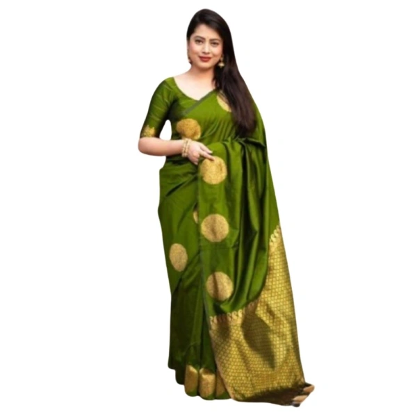 Generic Women's Silk Printed Saree With Unstitched Blouse 5.5Mtr (Green) - Green