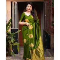 Generic Women's Silk Printed Saree With Unstitched Blouse 5.5Mtr (Green) - Green