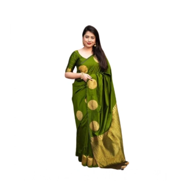 Generic Women's Silk Printed Saree With Unstitched Blouse 5.5Mtr (Green) - Green