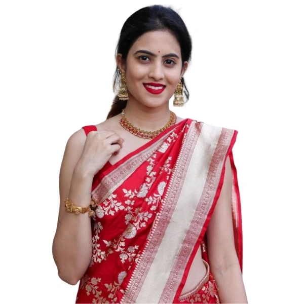 Generic Women's Silk Printed Saree With Unstitched Blouse 5.5Mtr (White) - White