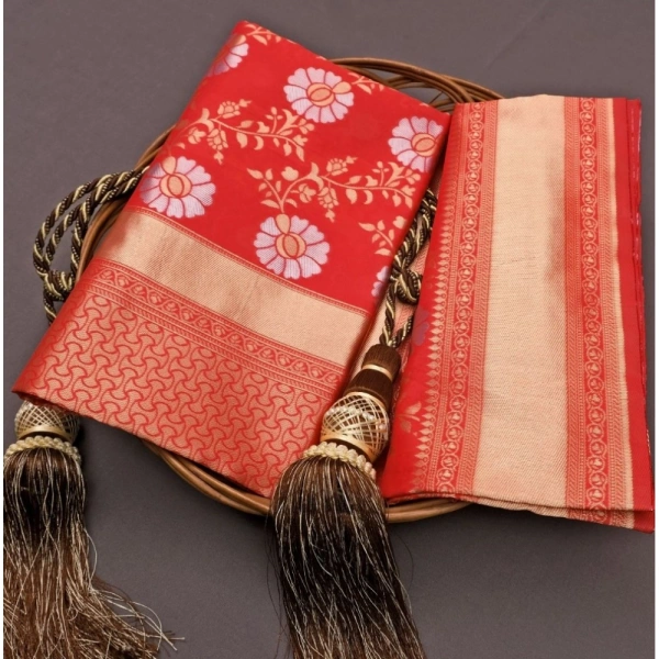Generic Women's Silk Printed Saree With Unstitched Blouse 5.5Mtr (White) - White