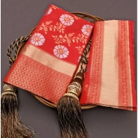Generic Women's Silk Printed Saree With Unstitched Blouse 5.5Mtr (White) - White