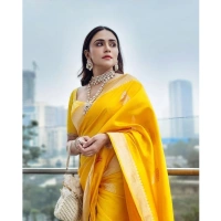 Generic Women's Silk Printed Saree With Unstitched Blouse 5.5Mtr (Yellow) - Yellow