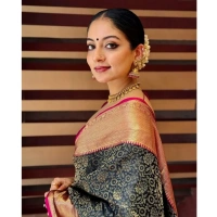 Generic Women's Silk Printed Saree With Unstitched Blouse 5.5Mtr (Green) - Green
