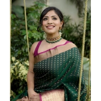 Generic Women's Silk Printed Saree With Unstitched Blouse 5.5Mtr (Green) - Green