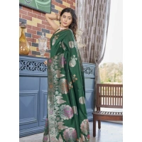 Generic Women's Silk Printed Saree With Unstitched Blouse 5.5Mtr (Green) - Green