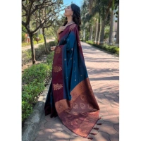 Generic Women's Silk Printed Saree With Unstitched Blouse 5.5Mtr (Blue) - Blue