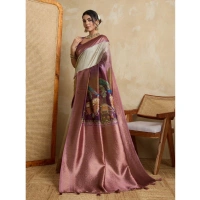 Women's Silk Printed Saree With Unstitched Blouse 5.5Mtr (Wine)