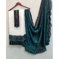Women's Silk With Mirror Lace Solid Saree With Unstitched Blouse (Rama, 5-5 Mtrs) - Rama