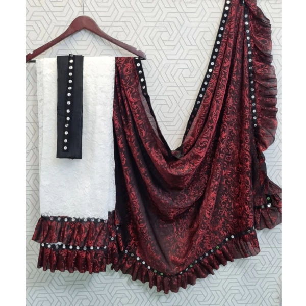 Women's Silk With Mirror Lace Solid Saree With Unstitched Blouse (Red, 5-5 Mtrs) - Red