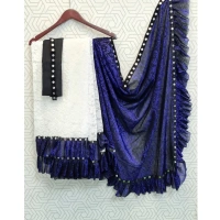 Women's Silk With Mirror Lace Solid Saree With Unstitched Blouse (Blue, 5-5 Mtrs) - Blue