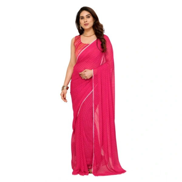 Generic Women's Small Lace Georgette Embellished Ready-to-Wear Saree With Unstitched Blouse 5.5 Mtr (Dark Pink) - Dark Pink