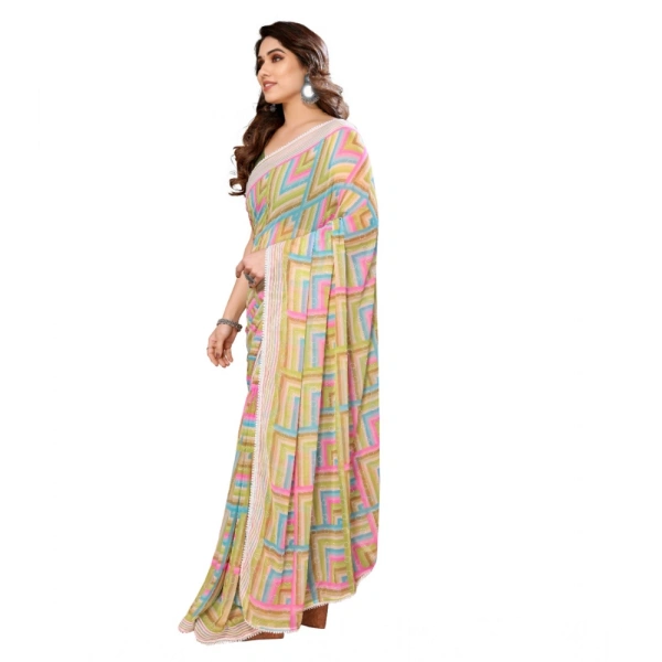 Generic Women's Small Lace Georgette Printed Ready-to-Wear Saree With Unstitched Blouse 5.5 Mtr (Green) - Green