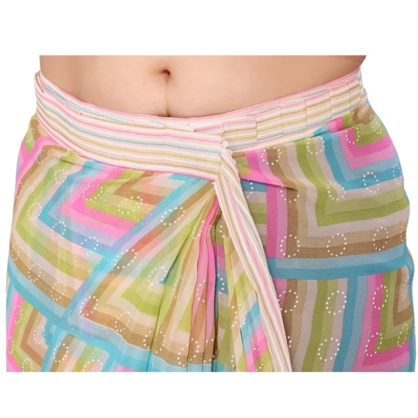 Generic Women's Small Lace Georgette Printed Ready-to-Wear Saree With Unstitched Blouse 5.5 Mtr (Green) - Green