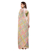 Generic Women's Small Lace Georgette Printed Ready-to-Wear Saree With Unstitched Blouse 5.5 Mtr (Green) - Green