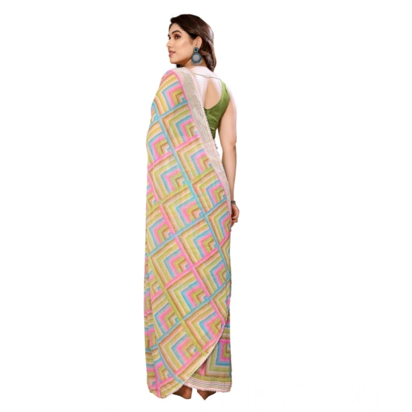 Generic Women's Small Lace Georgette Printed Ready-to-Wear Saree With Unstitched Blouse 5.5 Mtr (Green) - Green
