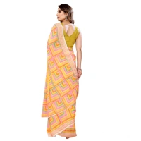 Generic Women's Small Lace Georgette Printed Ready-to-Wear Saree With Unstitched Blouse 5.5 Mtr (Yellow) - Yellow