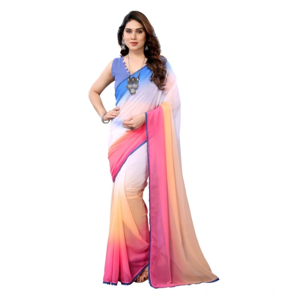Generic Women's Small Lace Georgette Solid Ready-to-Wear Saree With Unstitched Blouse 5.5 Mtr (Multicolor) - Multicolor