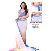 Generic Women's Small Lace Georgette Solid Ready-to-Wear Saree With Unstitched Blouse 5.5 Mtr (Multicolor) - Multicolor