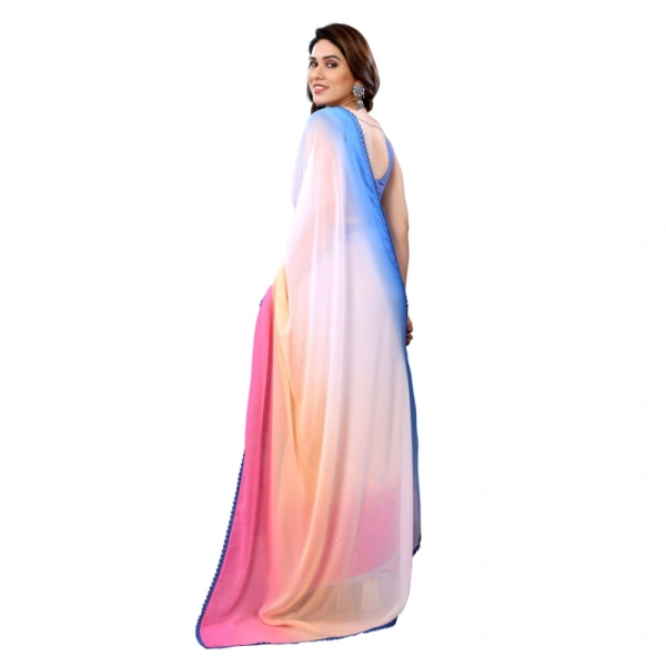 Generic Women's Small Lace Georgette Solid Ready-to-Wear Saree With Unstitched Blouse 5.5 Mtr (Multicolor) - Multicolor