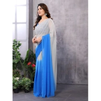 Generic Women's Small Lace Georgette Solid Ready-to-Wear Saree With Unstitched Blouse 5.5 Mtr (Grey-Blue) - Grey-Blue