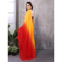 Generic Women's Small Lace Georgette Solid Ready-to-Wear Saree With Unstitched Blouse 5.5 Mtr (Red-Orange) - Red-Orange