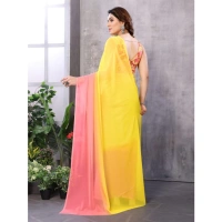 Generic Women's Small Lace Georgette Solid Ready-to-Wear Saree With Unstitched Blouse 5.5 Mtr (Pink-Yellow) - Pink-Yellow