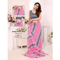 Generic Women's Small Lace Georgette Striped Ready-to-Wear Saree With Unstitched Blouse 5.5 Mtr (Grey) - Grey