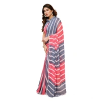 Generic Women's Small Lace Georgette Striped Ready-to-Wear Saree With Unstitched Blouse 5.5 Mtr (Pink) - Pink-Grey