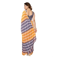 Generic Women's Small Lace Georgette Striped Ready-to-Wear Saree With Unstitched Blouse 5.5 Mtr (Orange-Grey) - Orange-Grey