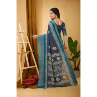Generic Women's Soft Blooming Marshmallow Fabric Kalamkari Printed Saree With Unstitched Blouse 5.5Mtr (Grey) - Grey
