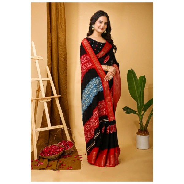Generic Women's Soft Blooming Marshmallow Fabric Kalamkari Printed Saree With Unstitched Blouse 5.5Mtr (Black) - Black